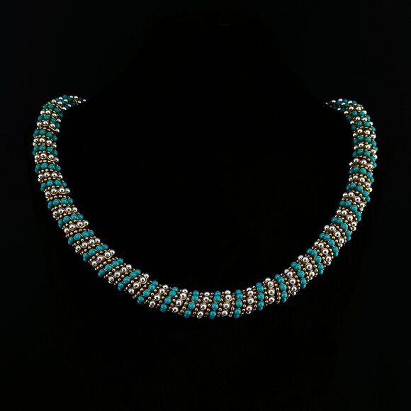 Jewelry - Beaded Snake Chain Necklace - Faux Pearl & Turquoise Blue Statement!